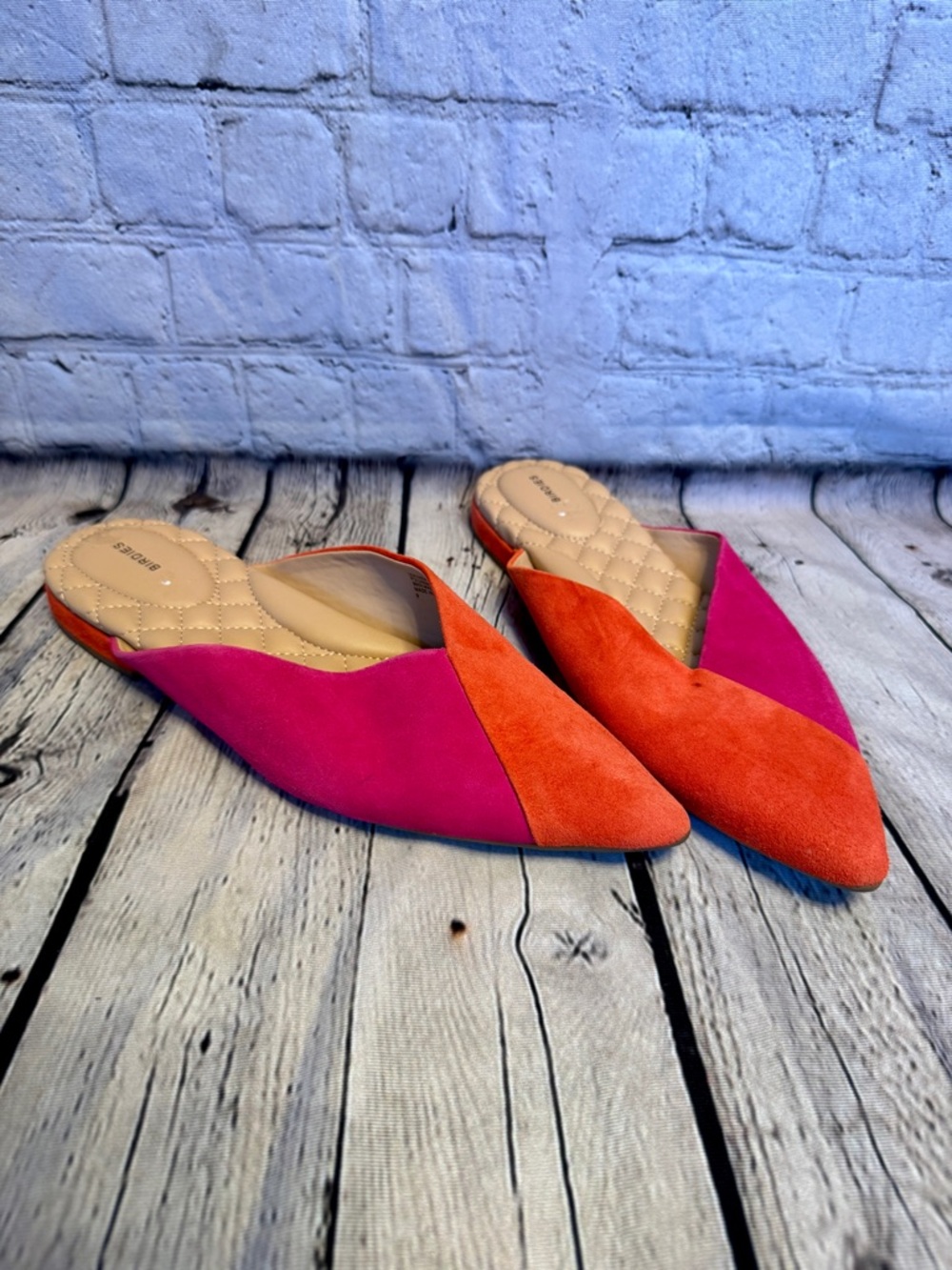 Birdies colorblock suede leather slip on flats size 9 New Flirty Cute Statement